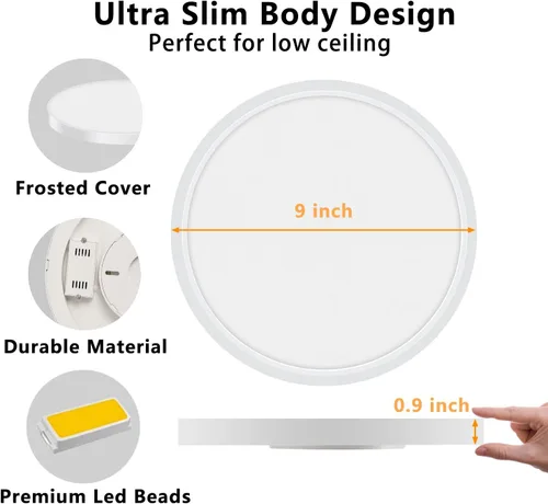 Miniatura 5 de Lámpara de techo LED de montaje empotrado, lámpara de techo LED moderna de 9 pulgadas, 18 W, 5000 K, luces de techo delgadas de perfil bajo