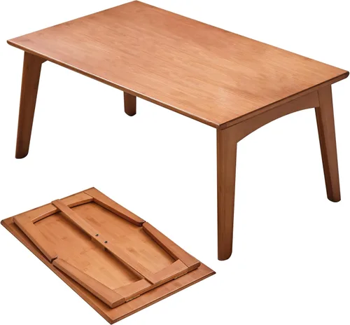 Miniatura 6 de JIKUGO Mesa de piso japonesa no requiere montaje, mesa de café plegable de bambú de nogal para dormitorio, 26 x 15.8 x 11.8 pulgadas, muebles