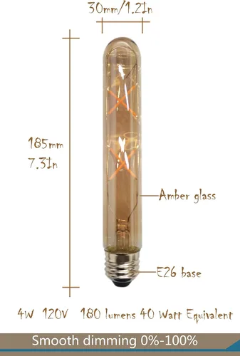 Miniatura 2 de Bombillas LED ámbar de tubo T9, E26 regulables, 4 W, 120 V, 2200 K, blanco cálido, 180 lúmenes, equivalente a 40 vatios, paquete de 4