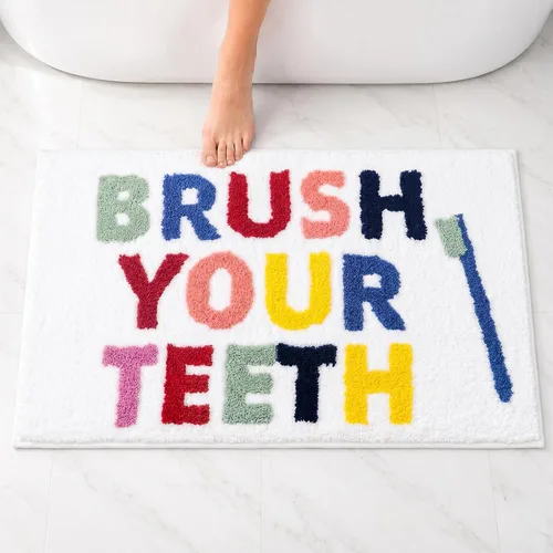 Brush Your Teeth - Tapetes de baño de 17 x 24 pulgadas, suaves, absorbentes y antideslizantes, lavables a máquina con diseños de letras coloridas,