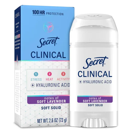 Miniatura 13 de Secret Clinical Strength 100HR - Desodorante antitranspirante sólido suave para mujeres, 3 veces protección contra el estrés con ácido hialurónico