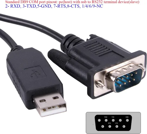 Miniatura 2 de USB a DB9 D-Sub Macho Com Port FT232RL RS232 Serial Convertidor Adaptador de Comunicación Cable de Actualización (Estándar DB9 Pinout: 2-RXD ...)