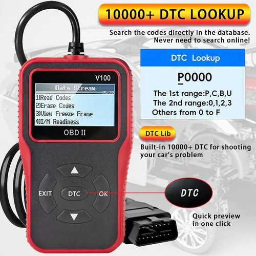 Miniatura 6 de Herramienta de diagnóstico de diagnóstico V100 OBD2, lector de código, herramienta de diagnóstico de luz del motor, probador de voltaje de batería