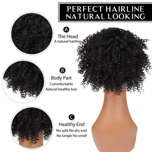 Miniatura 2 de Afro Puff Cola de caballo con cordón sintético corto rizado piña cola de caballo dona Chignon postizos peluca 4.06 oz Wrap Updo extensiones de 1b