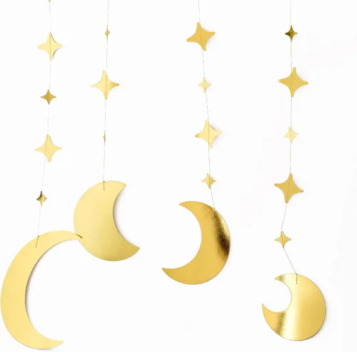Miniatura 3 de Cheerland Guirnaldas de Estrella y Luna de Oro para Decoración de Fiesta en la Luna Decoraciones de Cumpleaños Celestiales Guirnalda Colgante