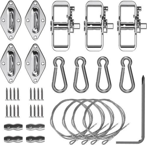 Miniatura 8 de SunnyRoyal Kit de accesorios para toldo con cuerda de alambre de tensión de 18 pies para parasol triangular, juego de accesorios para jardín al aire