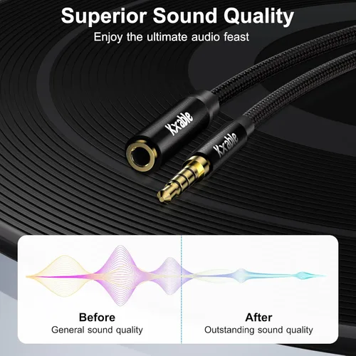 Miniatura 3 de Paquete de 2 cables de extensión de auriculares de 0.138 in de 4 pies, 4 polos TRRS cable de audio estéreo macho a hembra, trenzado de nailon