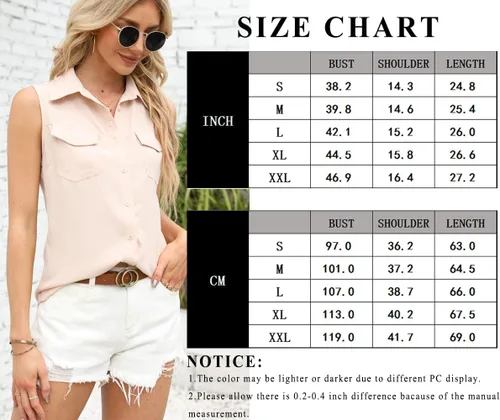 Miniatura 5 de Veatzaer Camisetas sin mangas con solapa sólida para mujer, camisas de verano con botones para oficina