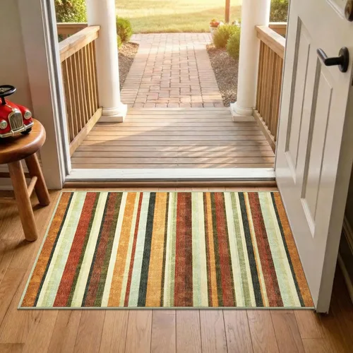 jinchan Alfombra a rayas de 2 x 3 para entrada, alfombra de cocina, tapete pequeño, antideslizante, ligero, de bajo perfil, decoración para entrada,