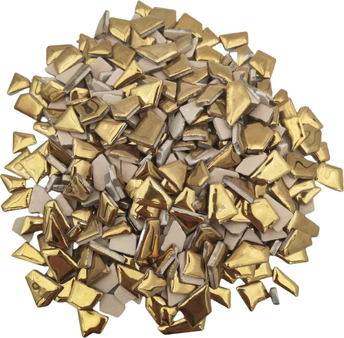 Miniatura 4 de Azulejos de mosaico de cerámica irregulares de 1.1 libras, piezas de mosaico, piedras para hacer mosaicos, manualidades, pasatiempos, artes, Dorado