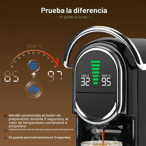 Miniatura 7 de Máquina de Espresso Mini Magician1 para Nespresso Original, Dolce Gusto, Lavazza Blue, Cápsulas ESE, Máquina de Café de 19 Bares para Café Molido