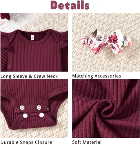 Miniatura 216 de Aalizzwell Conjunto de mameluco acanalado para bebé recién nacido prematuro para otoño e invierno