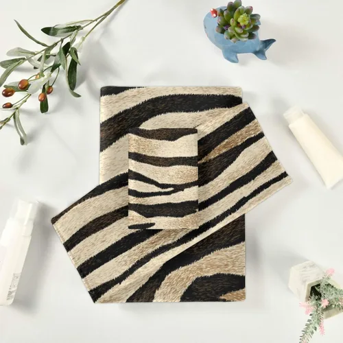 Miniatura 6 de susiyo Juego de toallas de baño de 3 piezas, suaves y altamente absorbentes, con estampado de tigre, a rayas, de piel de animal, toallas de calidad