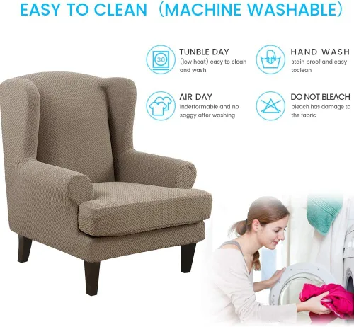 Miniatura 4 de ele ELEOPTION Funda elástica para sofá de 2 piezas, funda elástica para silla con respaldo de ala, funda protectora de muebles para sillas de Camel