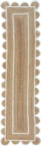 Miniatura 5 de KLAVATE Alfombra festoneada para decoración del hogar trenzada de yute bohemio de calidad clásica hecha a mano natural