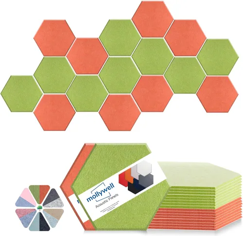 Miniatura 11 de Mollywell Paneles acústicos hexagonales, de alta densidad, insonorizantes, azulejos de fieltro decorativos para reducción de ruido para techos