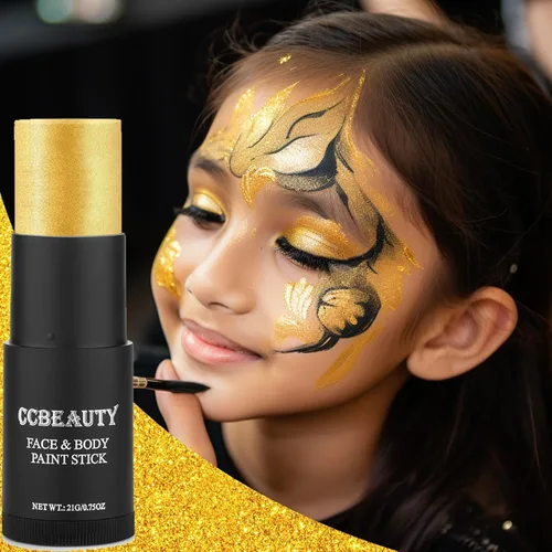 Miniatura 3 de CCbeauty Barra de pintura facial dorada, kit de pintura facial metálica, base de maquillaje SFX de cobertura completa, pintura corporal profesional
