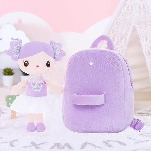 Miniatura 5 de Gloveleya Mochila para niños pequeños con muñeca púrpura caramelo de 9 pulgadas