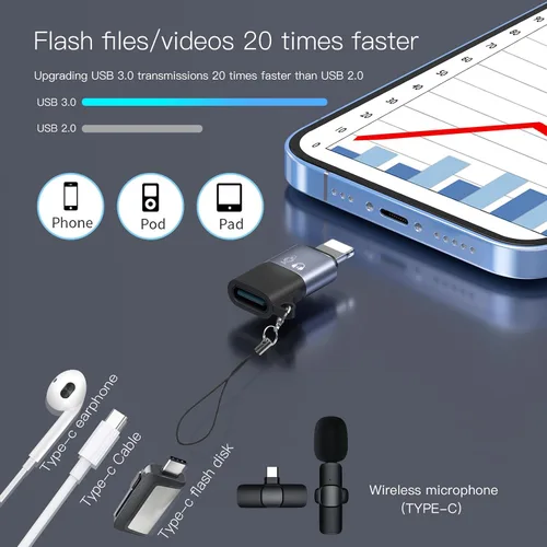 Miniatura 3 de para DJI mic mini adaptador de rayo, adaptador USB C a iluminación, adecuado para conectar micrófonos inalámbricos, memoria flash USB, lectores