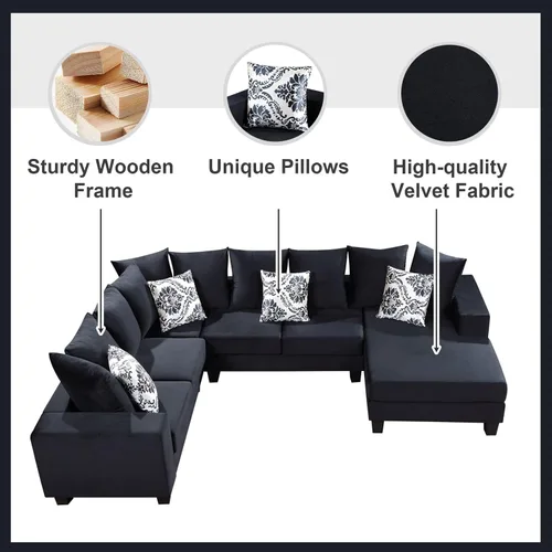 Miniatura 6 de KEVINSPACE Sofá seccional de 110 pulgadas, sofá en forma de U de 110 pulgadas, sofá de gran tamaño con respaldo cómodo tapizado con sillones dobles
