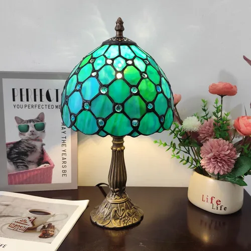 Miniatura 3 de Lámpara de mesa pequeña Tiffany de 8 pulgadas, estilo Tiffany, lámpara de escritorio, vitral, luz antigua, lámpara de noche para dormitorio
