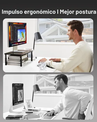 Miniatura 2 de HUANUO Soporte para Monitor, Soporte para Monitor Ajustable en 3 Alturas, Soporte para Monitor con Ventilaciones para Flujo de Aire, Soporte