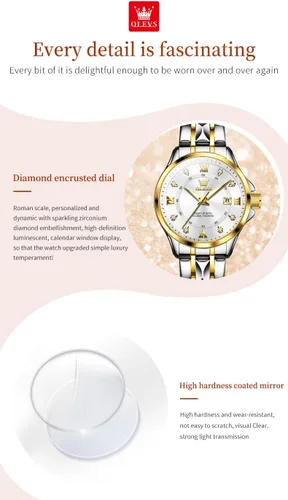 Miniatura 4 de OLEVS Relojes de diamante de lujo pequeños para mujer - Pulsera de acero inoxidable, impermeables, analógicos, luminosos, con fecha, relojes