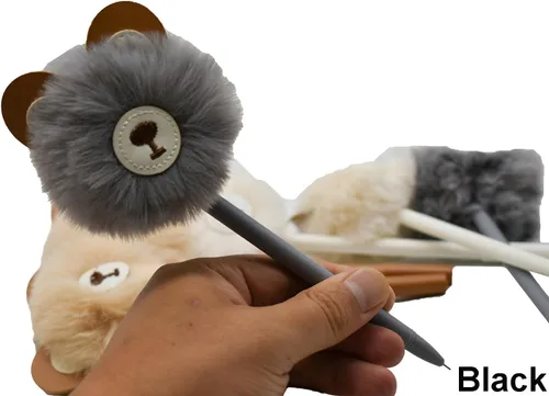 Miniatura 5 de Maydahui 6 bolígrafos de gel con forma de oso de peluche, bola de piel esponjosa, bolígrafo de gel de dibujos animados, 12 recambios de bolígrafo