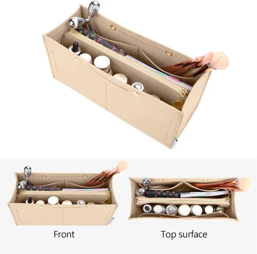 Miniatura 5 de LEXSION Organizador de fieltro para bolso, organizador de bolso con bolsillo desmontable con cremallera para ONTHEGO GM, 3 tamaños 8034 beige, grande