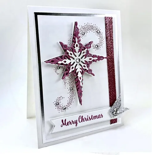 Miniatura 6 de Juego de 7 piezas de troqueles de metal con diseño de copo de nieve Starlight, troqueles de corte de tarjetas de copo de nieve de Navidad