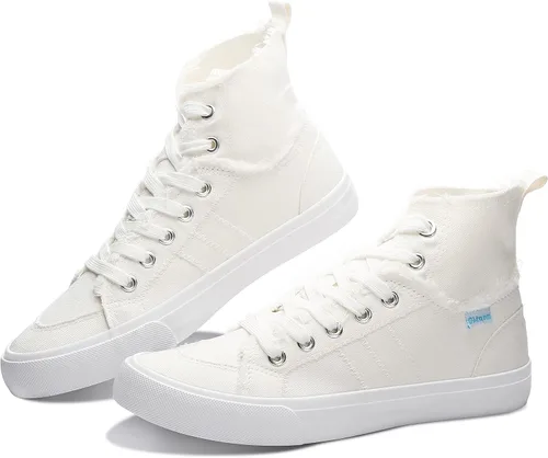 Obtaom Zapatos de lona para mujer y hombre, zapatos de lona lavados a media pantorrilla, zapatos casuales de lona con cordones