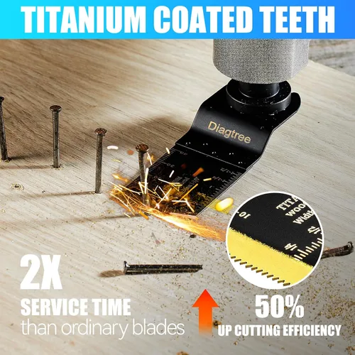 Miniatura 2 de Hojas de sierra oscilantes, Diagtree 115 piezas de hojas de multiherramienta oscilante de titanio para metal, madera y plástico, compatibles