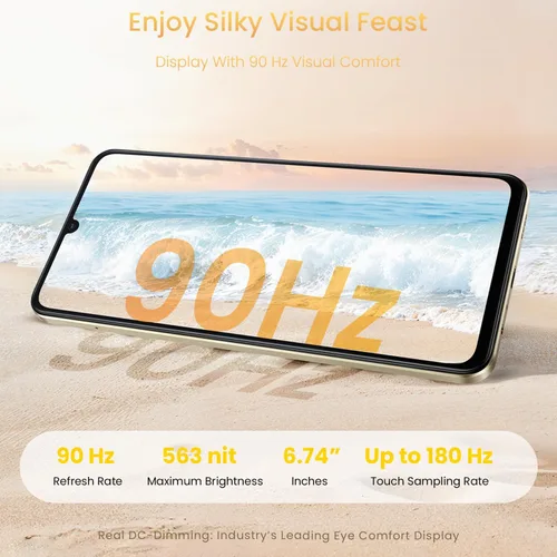 Miniatura 4 de realme Note 70T 4G Smartphone 4+128GB, pantalla de 6.75 pulgadas, oro, pantalla de 90 Hz, batería de 6000 mAh, cámara de 32 MP, potente procesador