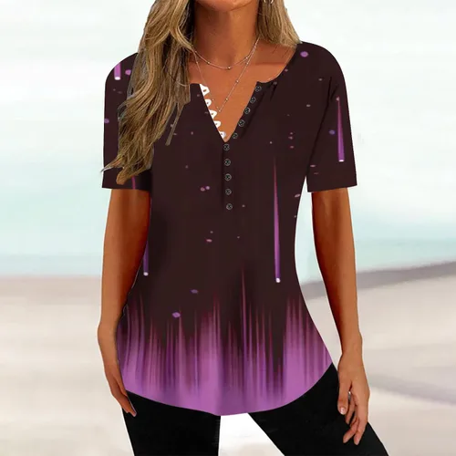 Miniatura 89 de Summer Shirts for Women 2025 Plus Size Short Sleeve Henley Tops Marble Floral Loose Tshirt Tee Casual Dressy Tunics