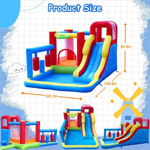 Miniatura 2 de Bounce House - Castillo hinchable inflable con bolsa de boxeo, pozo de bolas, casa de salto de pared de escalada con tobogán para niños de 3 a 10