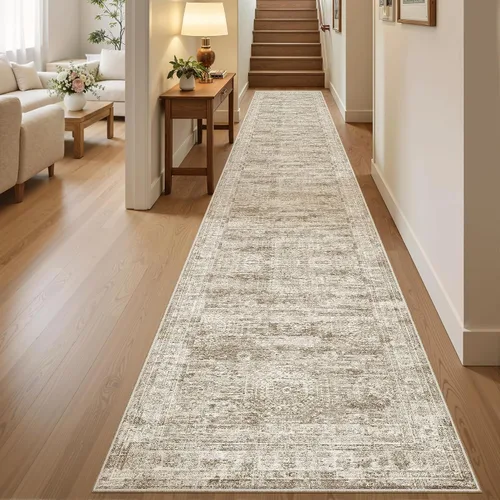 Miniatura 191 de Alfombra de pasillo Soalmost 2'6" x 10' lavable, alfombra antideslizante para cocina, baño, lavandería, alfombras vintage ultra delgadas para Beige