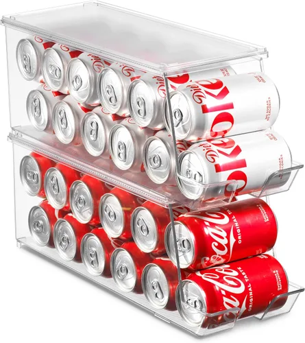 Miniatura 2 de Juego de 2 cubos organizadores apilables para refrigerador, dispensador de latas de soda, soporte de bebidas para refrigerador, congelador, cocina