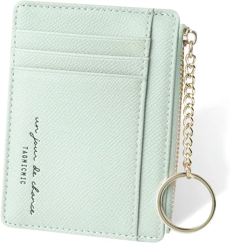 Miniatura 27 de URAQT Cartera para tarjetas de crédito, cartera minimalista de cuero delgado con cremallera, mini protector de tarjeta de crédito, llavero bolsillo