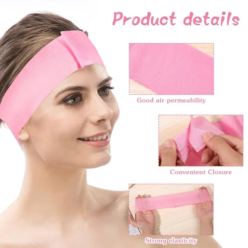 Miniatura 4 de Pimoys 30 diademas desechables para tratamientos faciales, cuidado de la piel de las mujeres, maquillaje, baño, deporte, blanco, negro, rosa