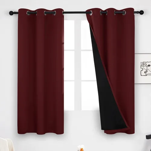 Miniatura 11 de Deconovo Cortinas 100% opacas, cortinas de ventana con aislamiento térmico, paneles reductores de ruido, cortinas de forro negro, con ojales