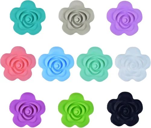 10 cuentas de silicona de 1.575 in con diseño de flores focales, espaciadores coloridos con forma de rosa divertida para manualidades, guirnalda,