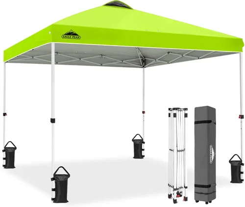 Miniatura 488 de EAGLE PEAK Tienda de campaña desplegable con bolsa de transporte con ruedas, 8 estacas, 4 cuerdas, 4 bolsas de peso, toldo de tienda de campaña