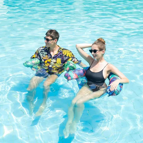 Miniatura 4 de FindUWill Inflatable Pool Floats Chairs, 2-Pack Comfortable Fabric Covered Pool Chairs with Sling, Stable Swimming Noodles Seats for Adults, Summer