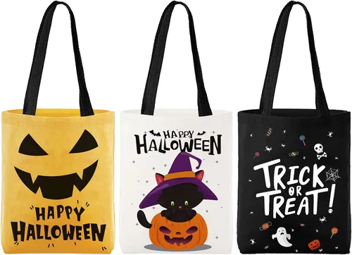 ATFUNSHOP Trick or Treat Bag - Bolsa reutilizable de lona grande de 15.7 pulgadas y bolsa de comestibles para niños