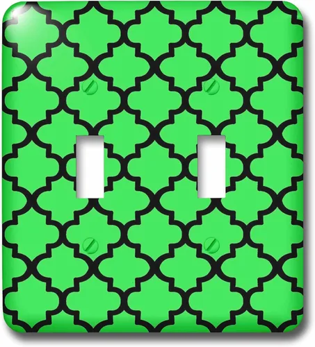 Miniatura 3 de 3dRose Quatrefoil Arabesque Pattern In Black On Green Background 2 plug outlet cover