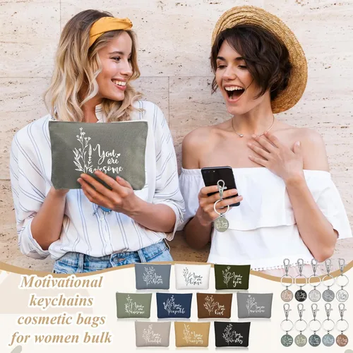 Miniatura 6 de Sieral - 20 piezas de regalo de agradecimiento a granel para mujeres, bolsa de maquillaje de lona inspiradora, bolsa de cosméticos, bolsa