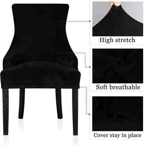 Miniatura 4 de Lellen Funda elástica de terciopelo para silla con respaldo de ala, funda protectora reutilizable para comedor, banquete, decoración del hogar, etc.