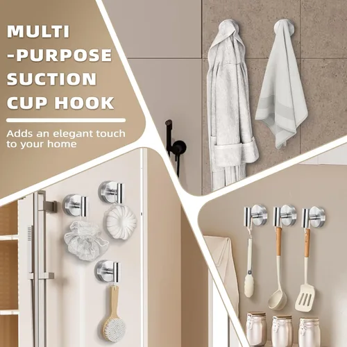 Miniatura 3 de Ganchos con ventosa para ducha - Ganchos reutilizables para baño para toallas, batas y lofa - Montaje sin taladro en cocina, paredes, metal, vidrio
