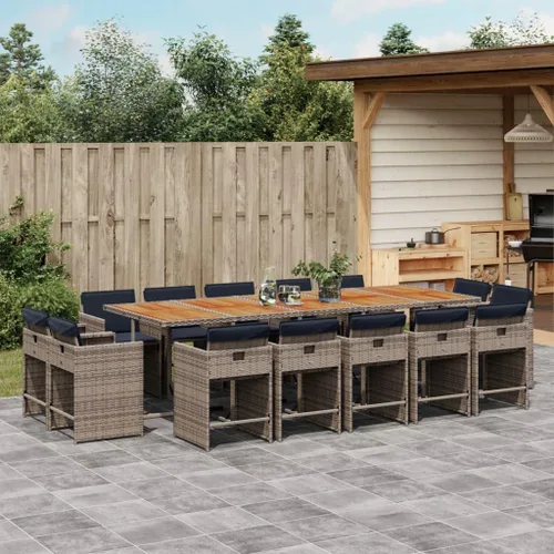 Miniatura 40 de 17-Piece Brown Poly Rattan Patio Dining Set with Cream White Cushions, Foldable Chairs and Tempered Glass Table for Outdoor Garden Backyard Patio