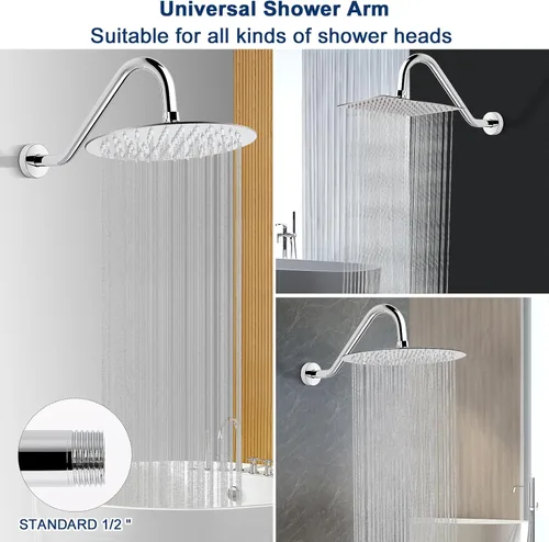 Miniatura 6 de NearMoon Brazo de extensión de ducha en forma de J, extensor de altura de cabezal de ducha de acero inoxidable con brida, diseño de tubo elevador